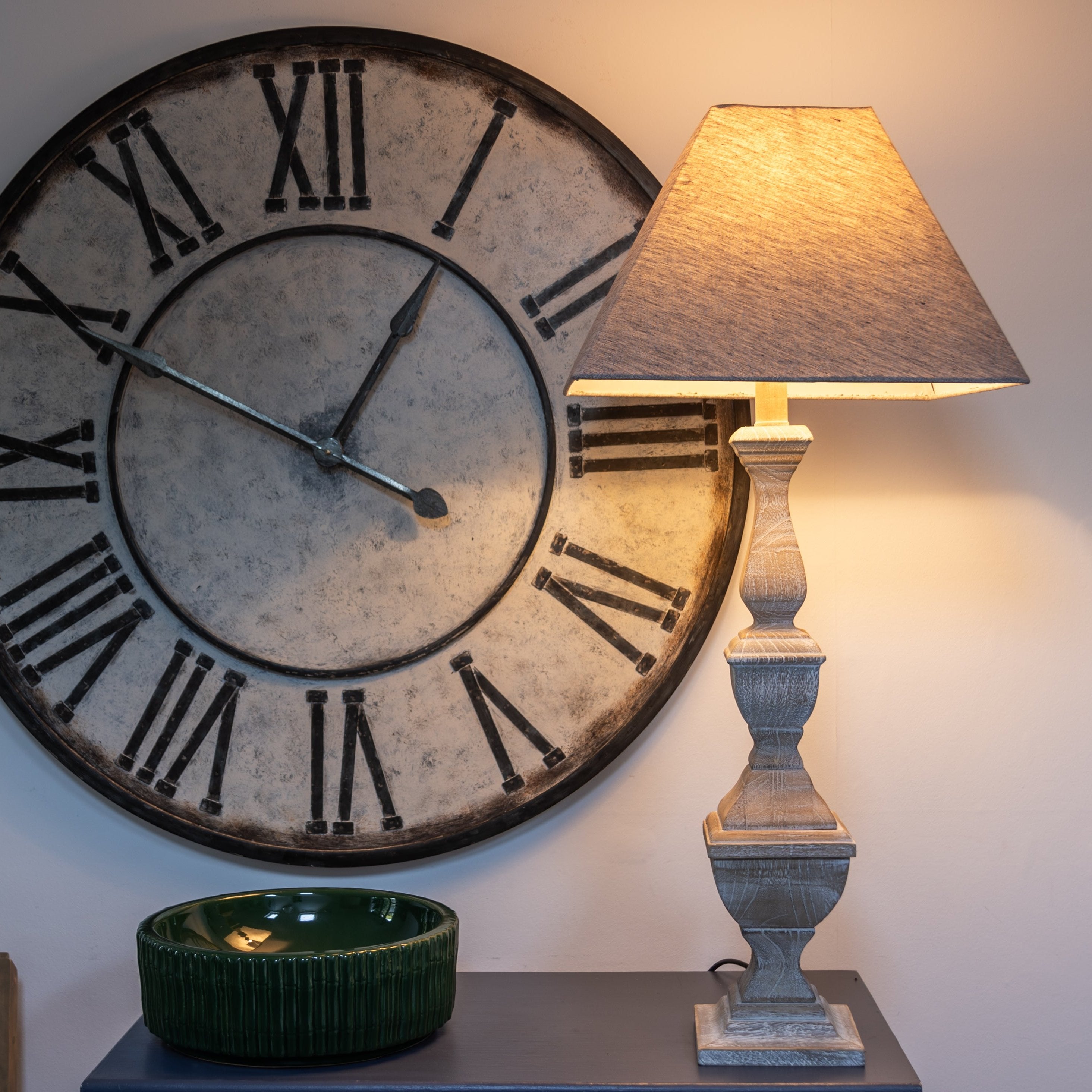 Grey Wash Wooden Block Table Lamp